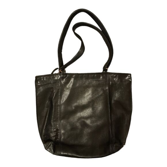 SOLD!! Vintage COACH Black Leather Top Zip Tote Bag - Picture 1 of 11